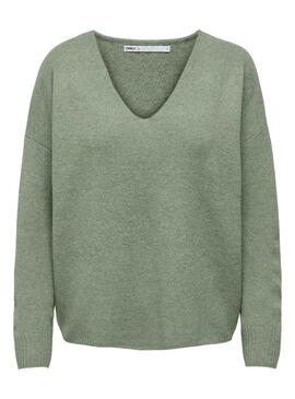 Pullover Only Rica Life Collo a V Verde per Donna