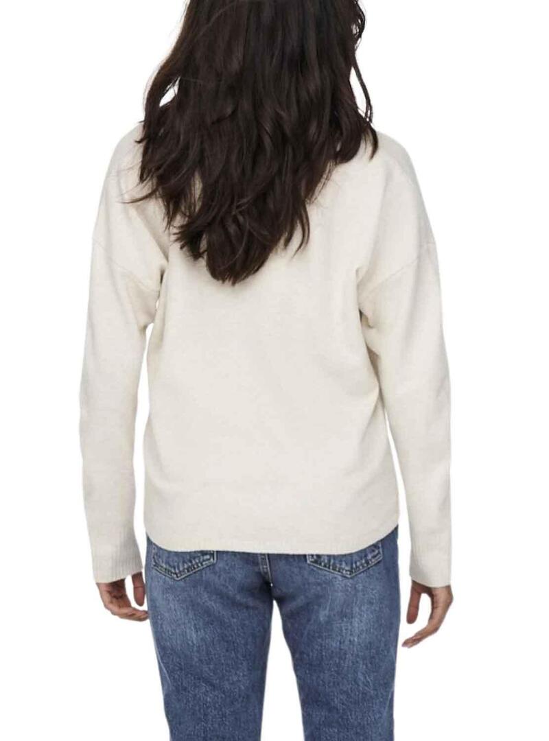 Pullover Only Rica Life Scollo a V Beige per Donna