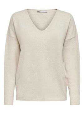 Pullover Only Rica Life Scollo a V Beige per Donna