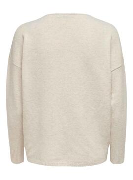 Pullover Only Rica Life Scollo a V Beige per Donna