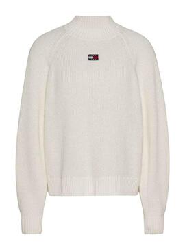 Pullover Tommy Jeans Badge MockNeck Bianco Donna