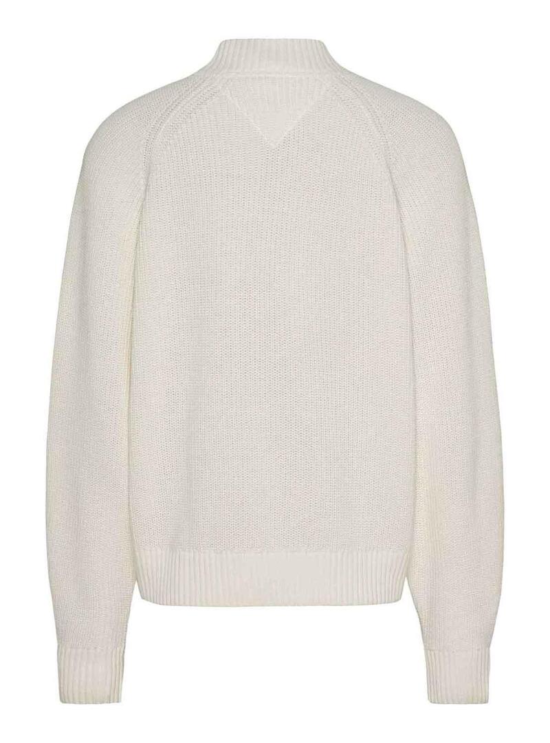 Pullover Tommy Jeans Badge MockNeck Bianco Donna