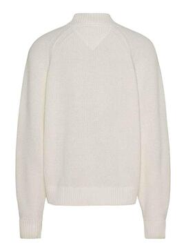 Pullover Tommy Jeans Badge MockNeck Bianco Donna