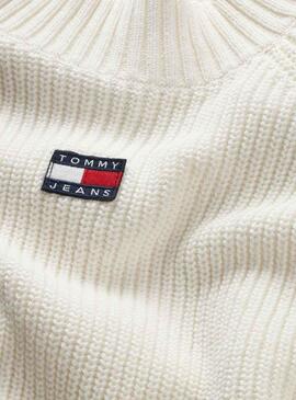 Pullover Tommy Jeans Badge MockNeck Bianco Donna