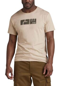 T-Shirt G-Star Raw Feltro Beige per Uomo