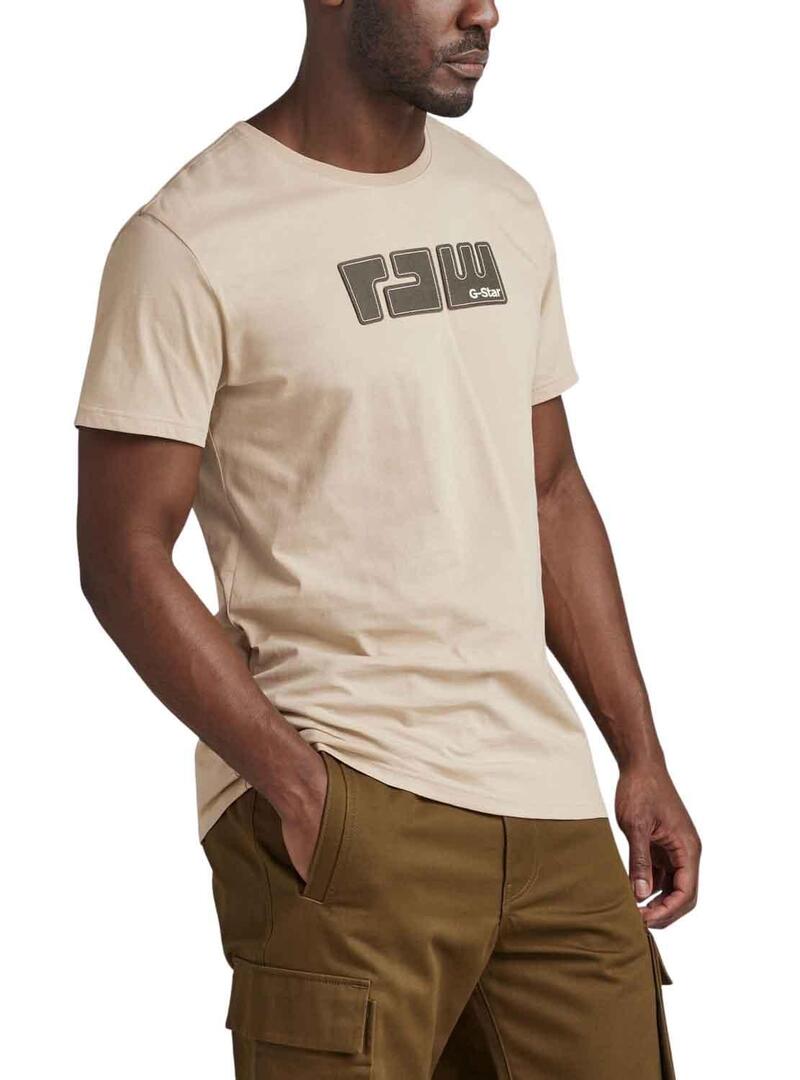 T-Shirt G-Star Raw Feltro Beige per Uomo