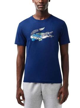 T-Shirt Lacoste Sport Knitted Blu per Uomo