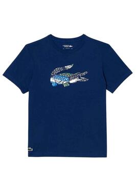 T-Shirt Lacoste Sport Knitted Blu per Uomo