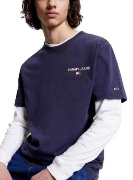 T-Shirt Tommy Jeans Linear Back Blu Navy Uomo