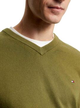 Pullover Tommy Hilfiger Pima Cashmere Verde Uomo