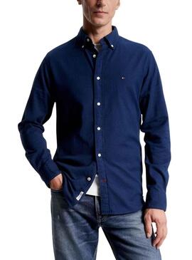 Camicia Tommy Hilfiger Flex Brushed Blu Navy Uomo