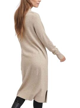 Vestito Vila Viril Crew Neck Beige per Donna