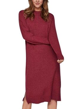 Vestito Vila Viril Crew Neck Bordeaux per Donna