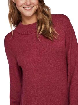 Vestito Vila Viril Crew Neck Bordeaux per Donna