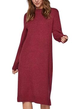 Vestito Vila Viril Crew Neck Bordeaux per Donna