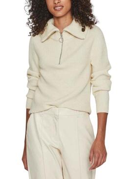 Pullover Vila Viril Half Zipper Beige per Donna