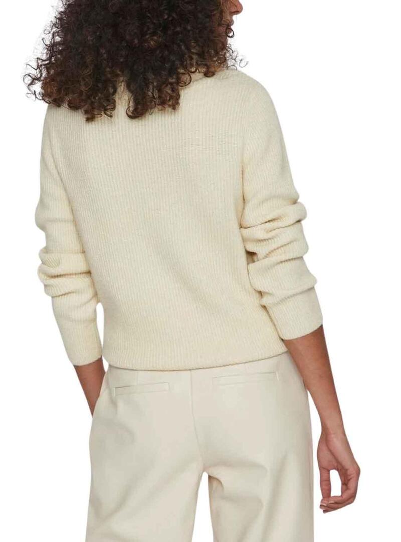 Pullover Vila Viril Half Zipper Beige per Donna