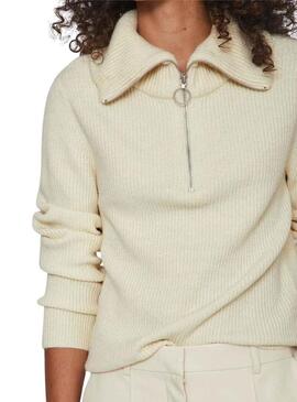 Pullover Vila Viril Half Zipper Beige per Donna