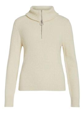 Pullover Vila Viril Half Zipper Beige per Donna