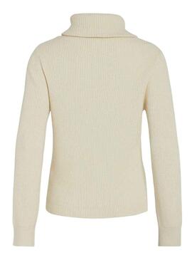 Pullover Vila Viril Half Zipper Beige per Donna