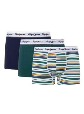 Pack 3 Boxer Pepe Jeans Stripe Verde per Uomo