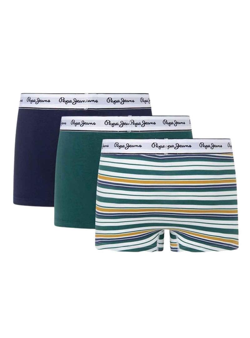 Pack 3 Boxer Pepe Jeans Stripe Verde per Uomo