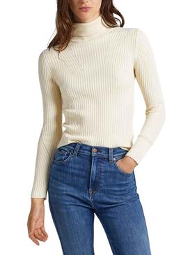 Pullover Pepe Jeans Dalia Rolled Beige per Donna