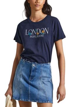 T-Shirt Pepe Jeans Velluto Blu Blu Navy per Donna
