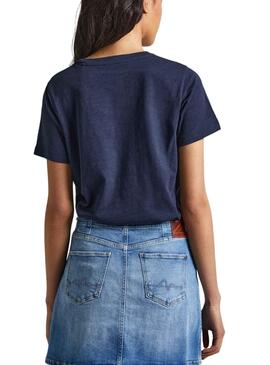 T-Shirt Pepe Jeans Velluto Blu Blu Navy per Donna