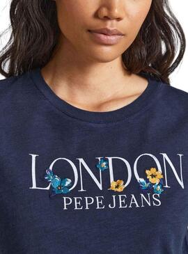 T-Shirt Pepe Jeans Velluto Blu Blu Navy per Donna