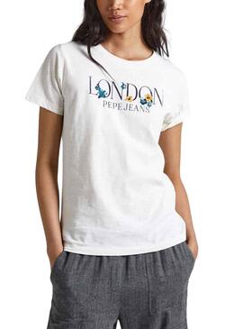 T-Shirt Pepe Jeans Velvet Bianco per Donna