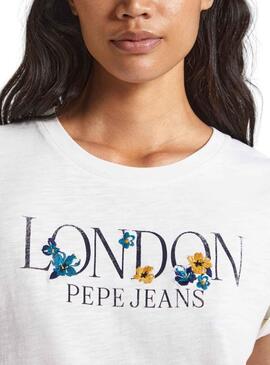 T-Shirt Pepe Jeans Velvet Bianco per Donna