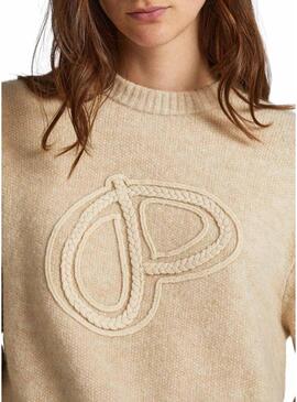 Pullover Pepe Jeans Eloise Logo Beige per Donna