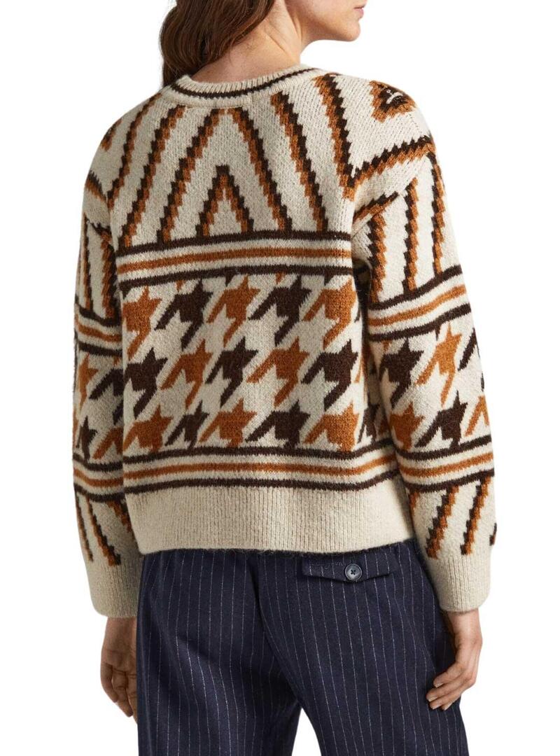 Pullover Pepe Jeans Deanna Jacquard Beige per Donna