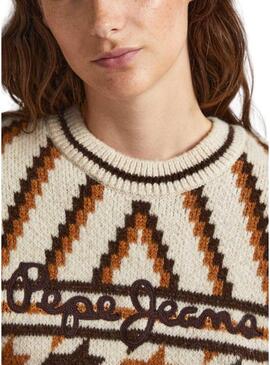 Pullover Pepe Jeans Deanna Jacquard Beige per Donna