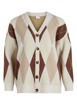 Cardigan Vila Viargie V Neck Beige per Donna