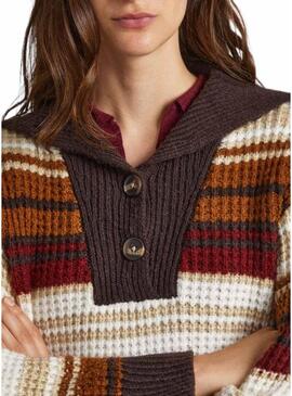 Pullover Pepe Jeans Dasha Strisce Marrone per Donna