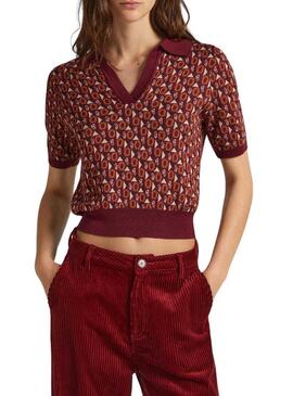 Polo Pepe Jeans Elle Jacquard Bordeaux per Donna