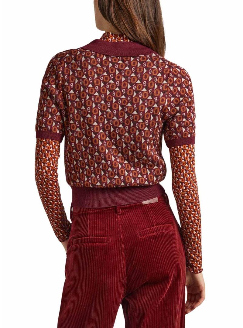 Polo Pepe Jeans Elle Jacquard Bordeaux per Donna