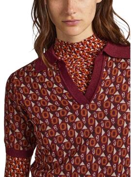 Polo Pepe Jeans Elle Jacquard Bordeaux per Donna