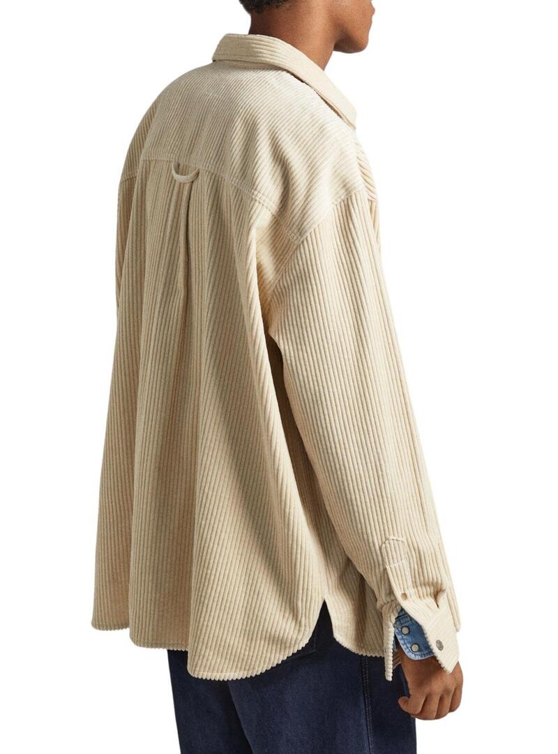 Camicia Pepe Jeans Velluto a coste Devon Beige per Uomo