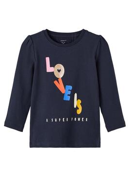 T-Shirt Name It Lovisa Blu Navy per Bambina