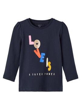 T-Shirt Name It Lovisa Blu Navy per Bambina