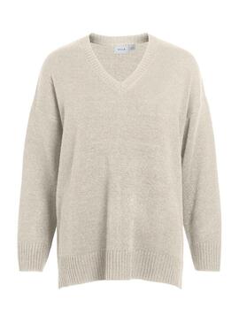 Pullover Vila Vireggie Scollo a V Beige per Donna