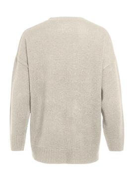 Pullover Vila Vireggie Scollo a V Beige per Donna