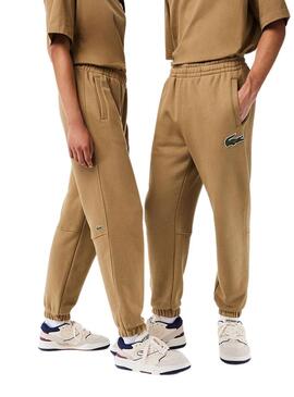 Pantaloni Tuta Sportiva Lacoste Logo Overtaglia Marrone