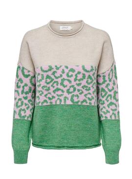 Pullover Only Jade Amimal Print Verde per Donna