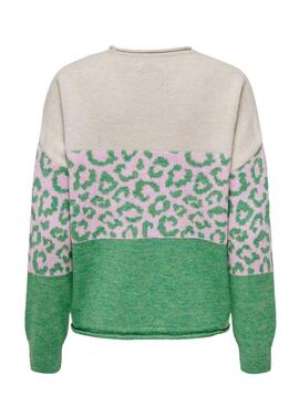 Pullover Only Jade Amimal Print Verde per Donna