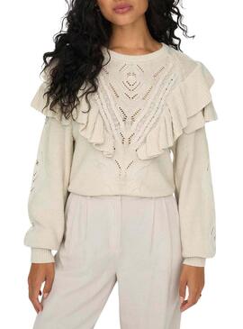 Pullover Only Rillo Volants Beige per Donna