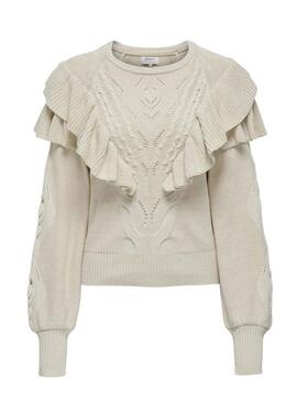 Pullover Only Rillo Volants Beige per Donna